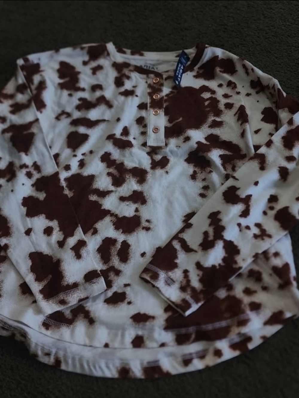 Ariat Long-Sleeve Henley in White and Brown Tie-Dye